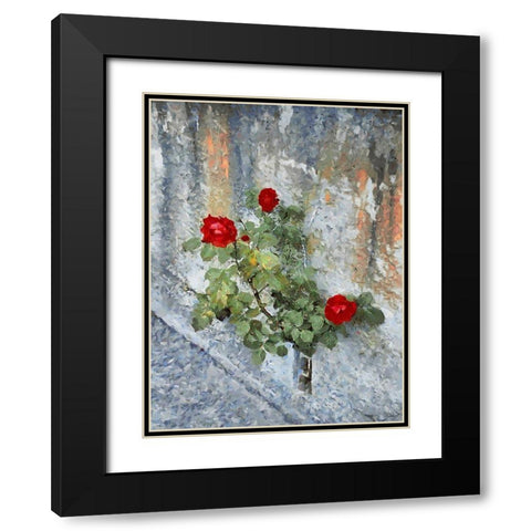 Three Red Roses Black Modern Wood Framed Art Print with Double Matting by Medeiros, Celito