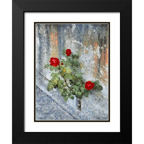 Three Red Roses Black Modern Wood Framed Art Print with Double Matting by Medeiros, Celito