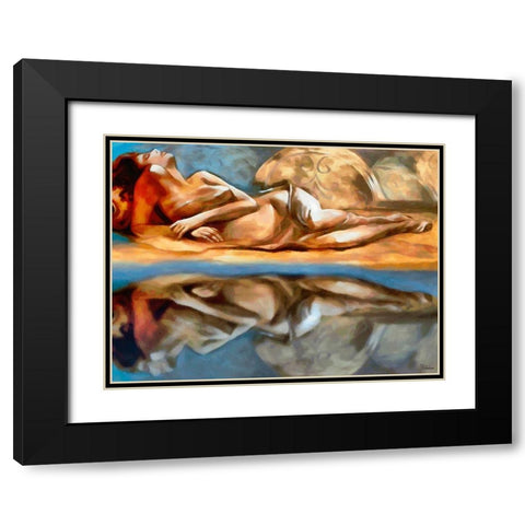 Mirrored Girl Black Modern Wood Framed Art Print with Double Matting by Medeiros, Celito