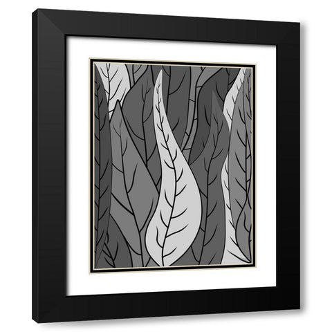Leaves BW I Black Modern Wood Framed Art Print with Double Matting by Medeiros, Celito