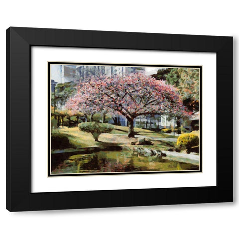Pink Tree Black Modern Wood Framed Art Print with Double Matting by Medeiros, Celito