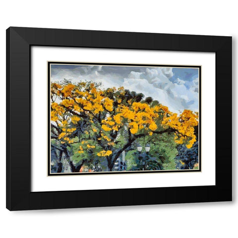 Yellow Tree III Black Modern Wood Framed Art Print with Double Matting by Medeiros, Celito
