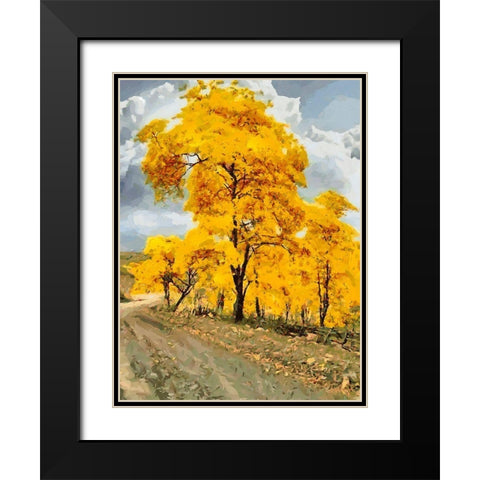 Yellow blooming Tree Black Modern Wood Framed Art Print with Double Matting by Medeiros, Celito