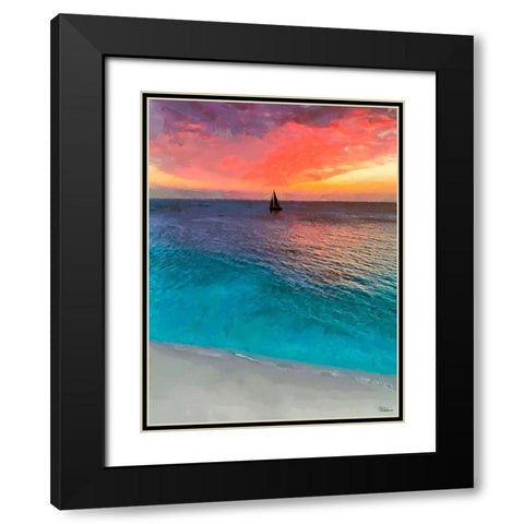 Blue Ocean with Pink Sky Black Modern Wood Framed Art Print with Double Matting by Medeiros, Celito