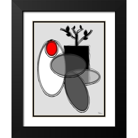 Black, white and Red V Black Modern Wood Framed Art Print with Double Matting by Medeiros, Celito