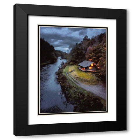 Challet by the River Black Modern Wood Framed Art Print with Double Matting by Medeiros, Celito