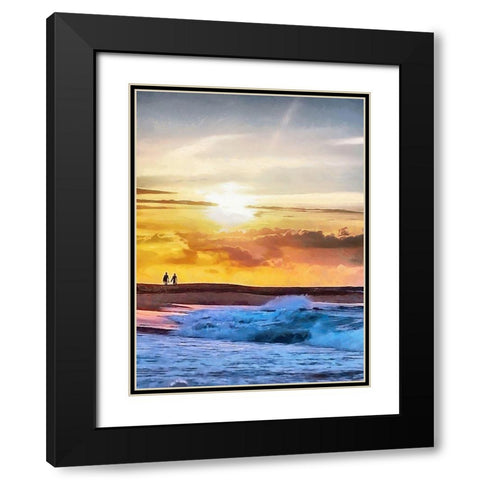 A Walk by Sunset on the Beach Black Modern Wood Framed Art Print with Double Matting by Medeiros, Celito