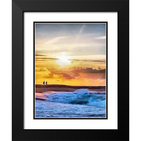 A Walk by Sunset on the Beach Black Modern Wood Framed Art Print with Double Matting by Medeiros, Celito