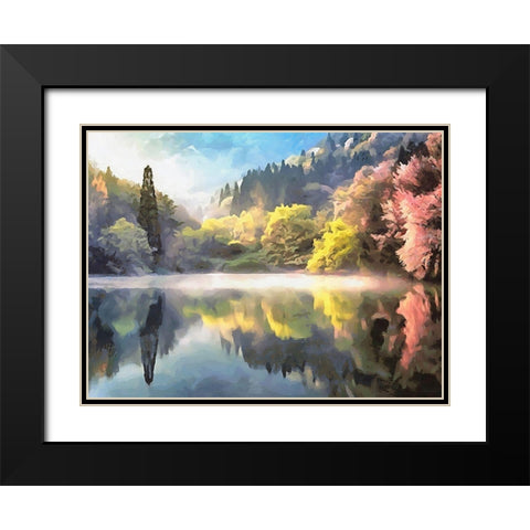 Mirrored Lake Black Modern Wood Framed Art Print with Double Matting by Medeiros, Celito