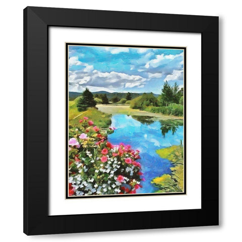 Flowers by the River Black Modern Wood Framed Art Print with Double Matting by Medeiros, Celito