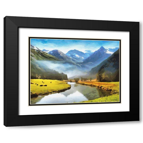 River under the Mountains Black Modern Wood Framed Art Print with Double Matting by Medeiros, Celito