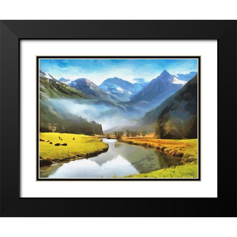 River under the Mountains Black Modern Wood Framed Art Print with Double Matting by Medeiros, Celito