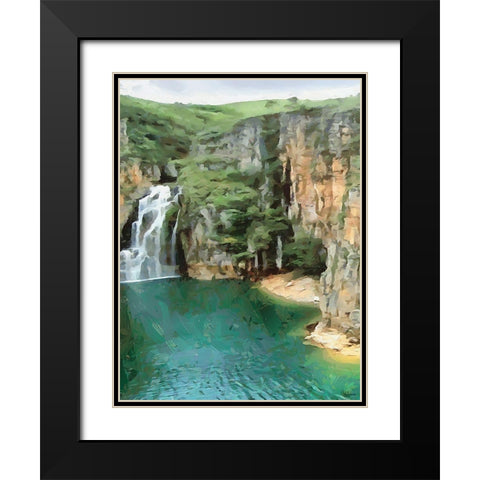 Two Wattefalls near a Rock - Diptych A Black Modern Wood Framed Art Print with Double Matting by Medeiros, Celito