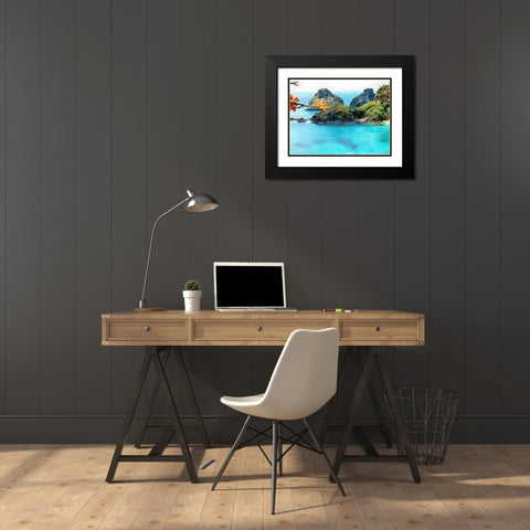 Bay with Rocks Black Modern Wood Framed Art Print with Double Matting by Medeiros, Celito