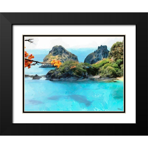 Bay with Rocks Black Modern Wood Framed Art Print with Double Matting by Medeiros, Celito
