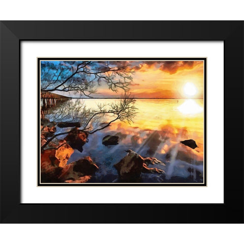 Sunset over the Lake Black Modern Wood Framed Art Print with Double Matting by Medeiros, Celito