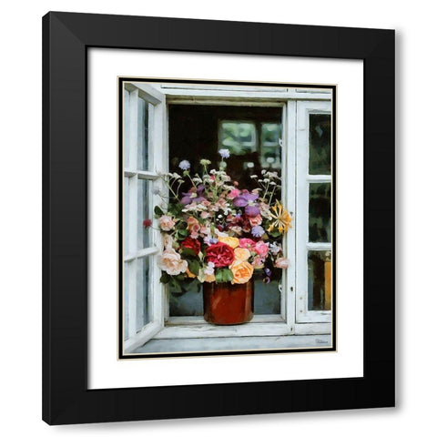 Flower Pot on the Window Black Modern Wood Framed Art Print with Double Matting by Medeiros, Celito