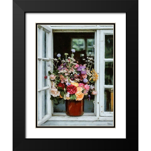 Flower Pot on the Window Black Modern Wood Framed Art Print with Double Matting by Medeiros, Celito