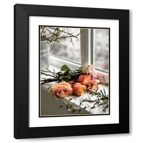 Roses on the Windowsill Black Modern Wood Framed Art Print with Double Matting by Medeiros, Celito
