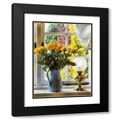 Yellow Roses by the Window Black Modern Wood Framed Art Print with Double Matting by Medeiros, Celito