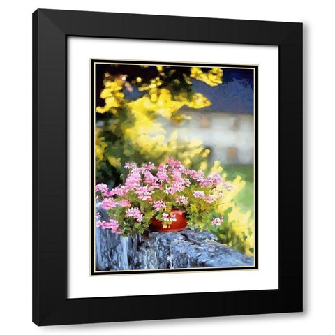 Pink Flowers in the Pot Black Modern Wood Framed Art Print with Double Matting by Medeiros, Celito