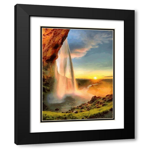 Watterfall on Iceland Black Modern Wood Framed Art Print with Double Matting by Medeiros, Celito