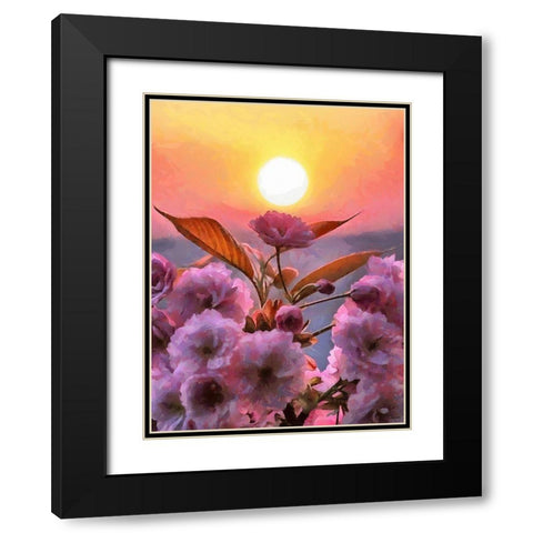 Sunset Behind Pink Flowers Black Modern Wood Framed Art Print with Double Matting by Medeiros, Celito