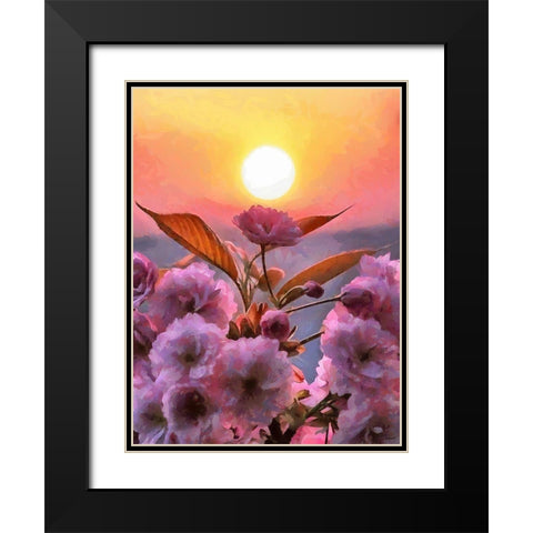 Sunset Behind Pink Flowers Black Modern Wood Framed Art Print with Double Matting by Medeiros, Celito