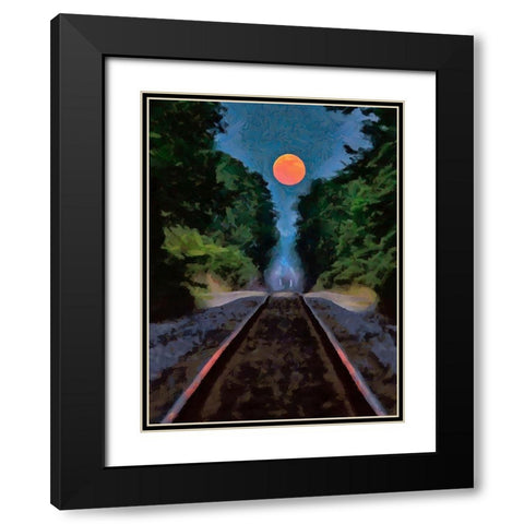 Full Moon over the Railroad  Black Modern Wood Framed Art Print with Double Matting by Medeiros, Celito