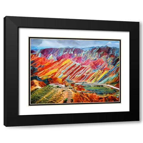 Colorful Mountains Black Modern Wood Framed Art Print with Double Matting by Medeiros, Celito