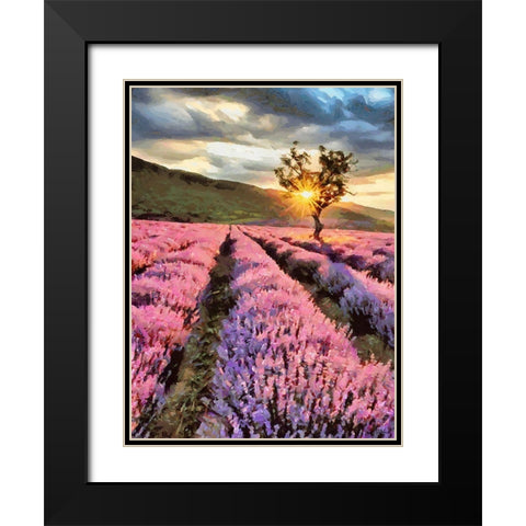 Lavender Field by Sunset Black Modern Wood Framed Art Print with Double Matting by Medeiros, Celito