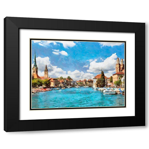 Blue Rhein River Black Modern Wood Framed Art Print with Double Matting by Medeiros, Celito