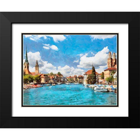 Blue Rhein River Black Modern Wood Framed Art Print with Double Matting by Medeiros, Celito