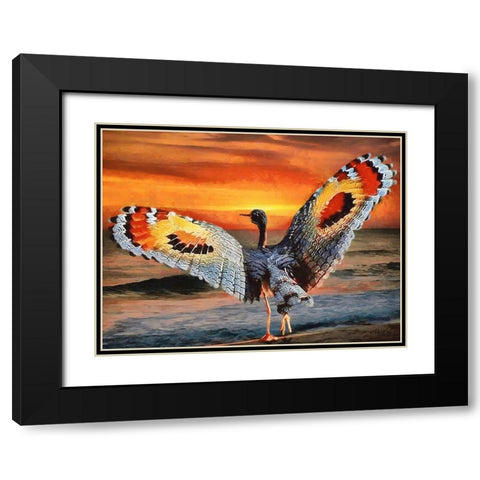 Bird with Butterly Wings Black Modern Wood Framed Art Print with Double Matting by Medeiros, Celito