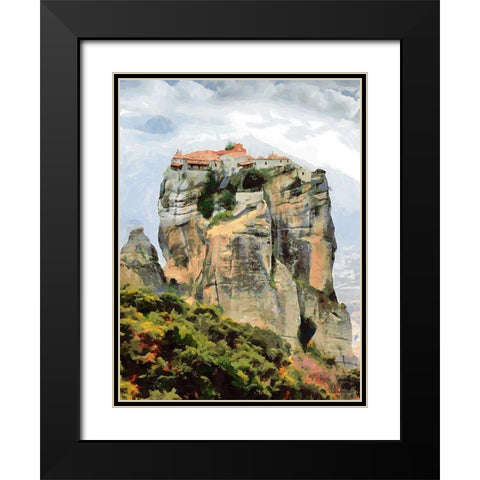 Meteora in Greece Black Modern Wood Framed Art Print with Double Matting by Medeiros, Celito
