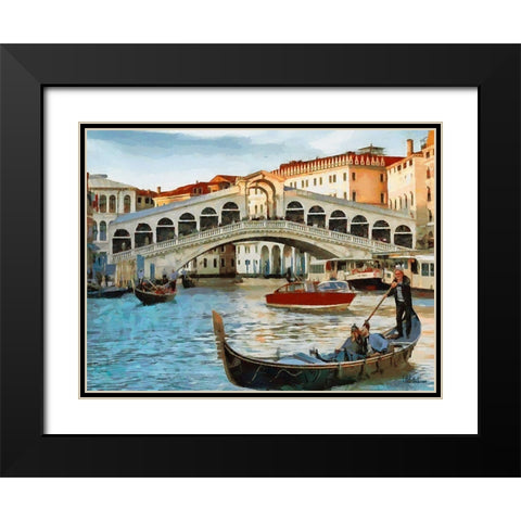 Ponte Rialto II Black Modern Wood Framed Art Print with Double Matting by Medeiros, Celito
