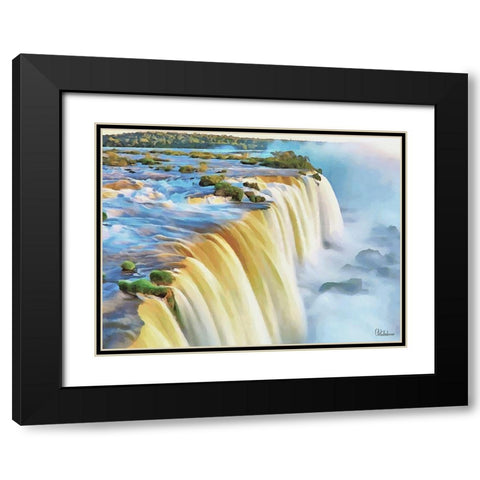 Iguazu Watterfalls Black Modern Wood Framed Art Print with Double Matting by Medeiros, Celito