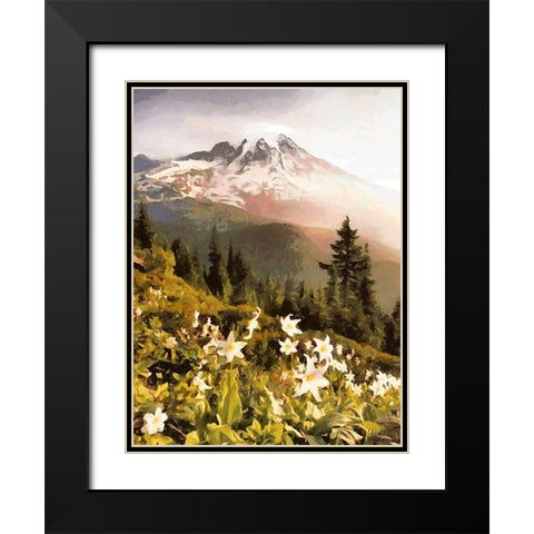 White Flowers in the Alps Black Modern Wood Framed Art Print with Double Matting by Medeiros, Celito