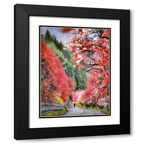 Pink Blooming Trees Black Modern Wood Framed Art Print with Double Matting by Medeiros, Celito