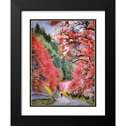 Pink Blooming Trees Black Modern Wood Framed Art Print with Double Matting by Medeiros, Celito