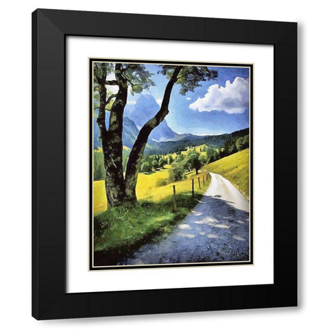 A Big Tree by the Way in the Alps Black Modern Wood Framed Art Print with Double Matting by Medeiros, Celito