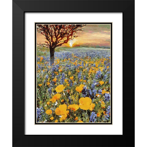 Yellow and Purple Flowers Black Modern Wood Framed Art Print with Double Matting by Medeiros, Celito