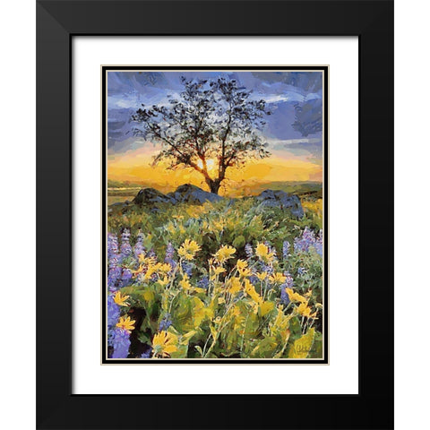 Yellow and Purple Flowers II Black Modern Wood Framed Art Print with Double Matting by Medeiros, Celito