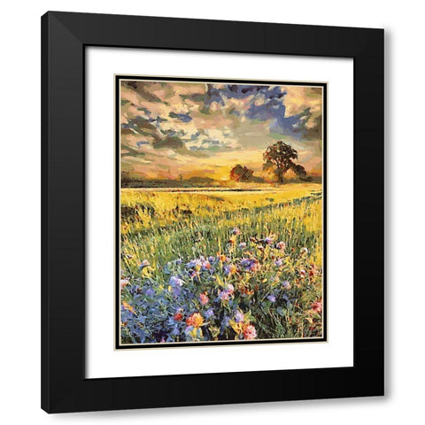 Sunset over Flowers IV Black Modern Wood Framed Art Print with Double Matting by Medeiros, Celito