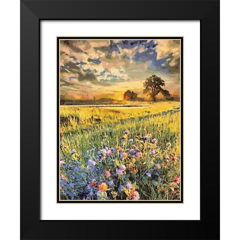 Sunset over Flowers IV Black Modern Wood Framed Art Print with Double Matting by Medeiros, Celito