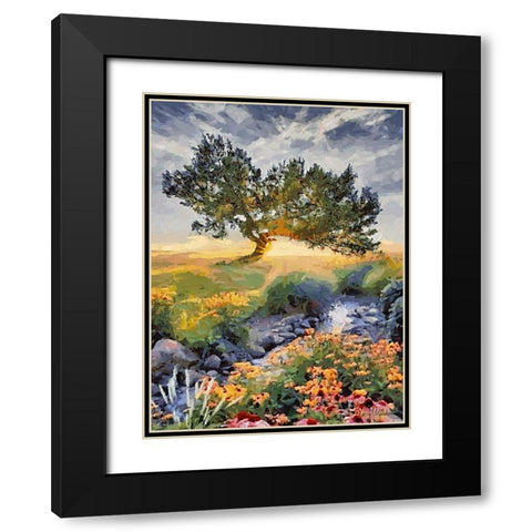 Sunset behind a Tree I Black Modern Wood Framed Art Print with Double Matting by Medeiros, Celito