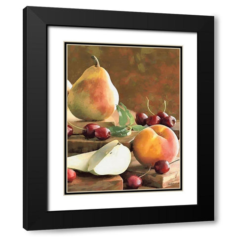Pears and Cherry Black Modern Wood Framed Art Print with Double Matting by Medeiros, Celito