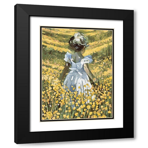 Small Girl with Flowers I Black Modern Wood Framed Art Print with Double Matting by Medeiros, Celito