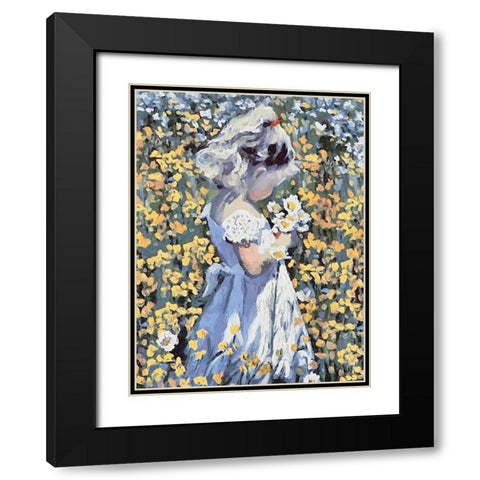 Small Girl with Flowers II Black Modern Wood Framed Art Print with Double Matting by Medeiros, Celito