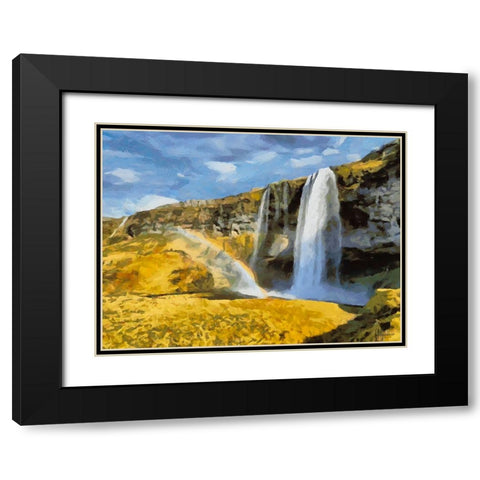 Watterfall Seljandfoss on  Iceland Black Modern Wood Framed Art Print with Double Matting by Medeiros, Celito